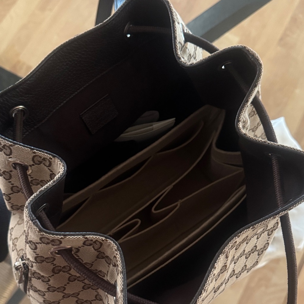 Gucci Tan Monogram Drawstring Backpack - image 6